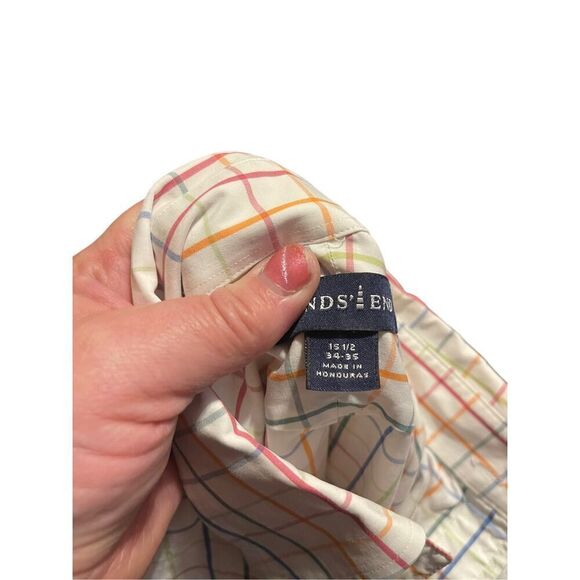 Lands End Mens Multicolor Tattersall Plaid Classic Button Down Shirt Size 34-35 - Picture 6 of 11
